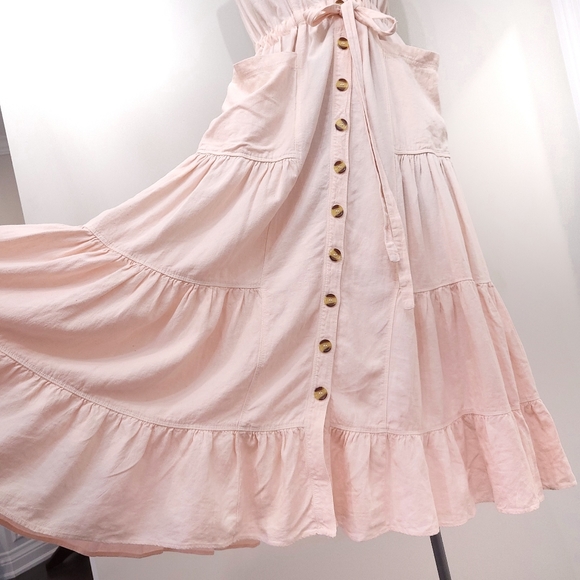 Free People Catch the Breeze Cottagecore Prarie Tiered Linen Midi Dress - Picture 8 of 15